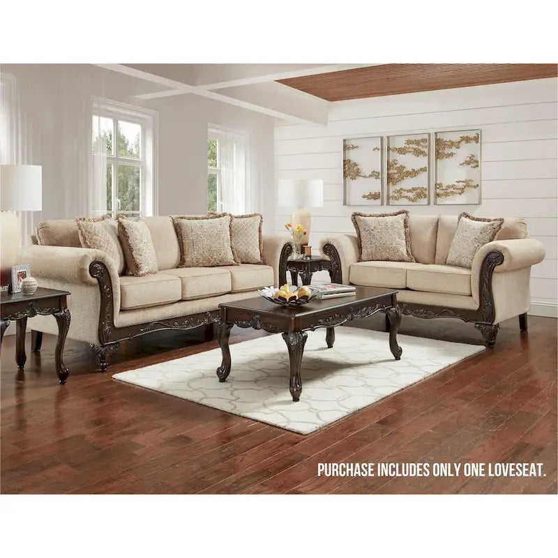 Carved Wood Frame Loveseat