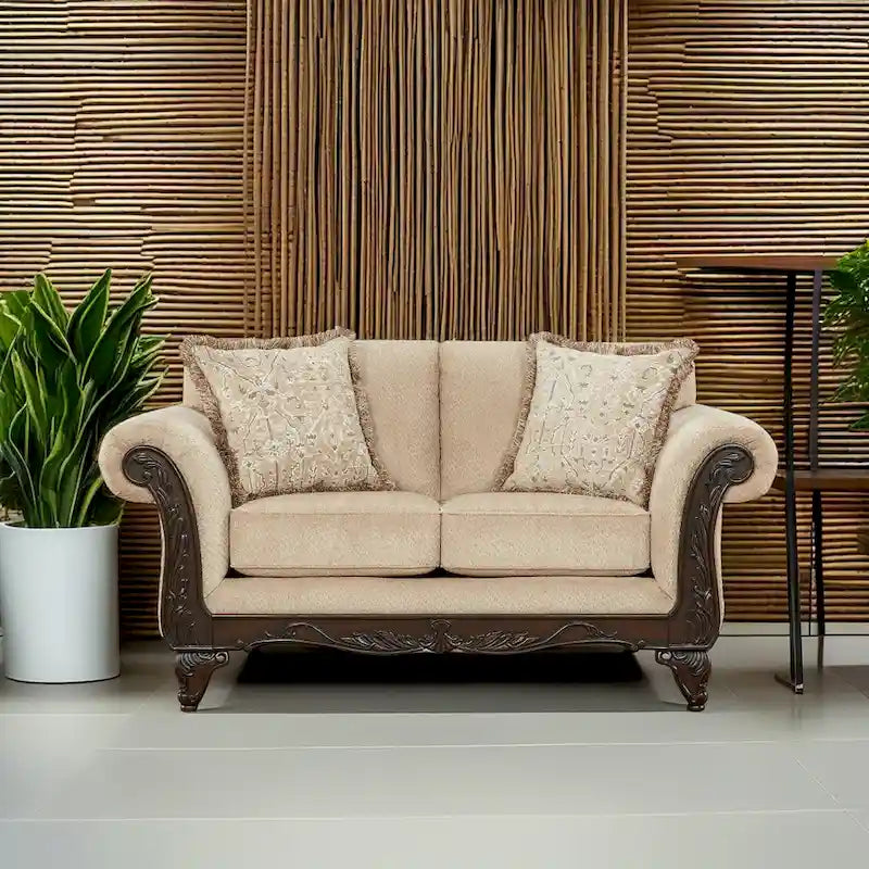 Carved Wood Frame Loveseat