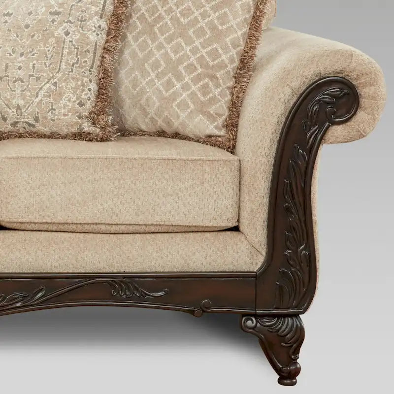 Carved Wood Frame Loveseat