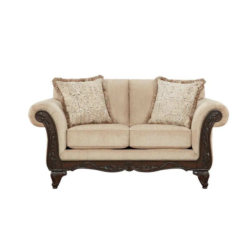 Carved Wood Frame Loveseat