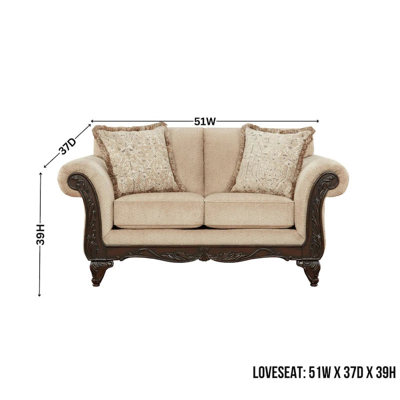 Carved Wood Frame Loveseat