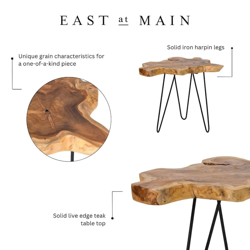 Natural Live-Edge Teak Wood Table With Iron Legs by