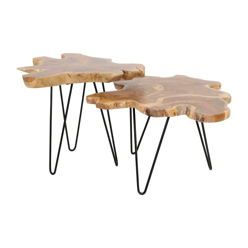 Natural Live-Edge Teak Wood Table With Iron Legs by