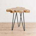 Natural Live-Edge Teak Wood Table With Iron Legs by