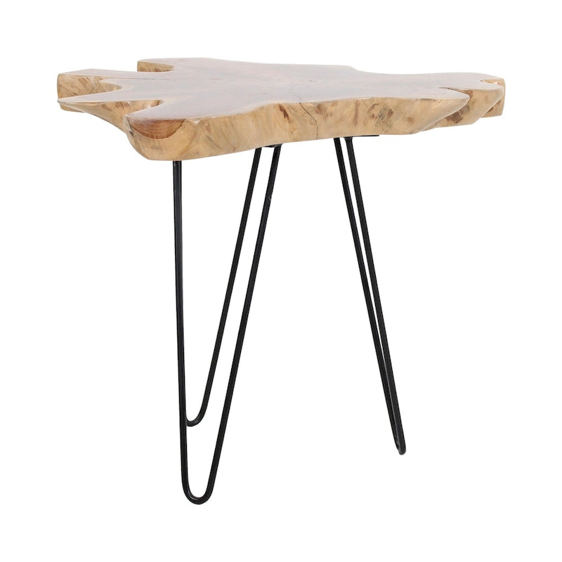 Natural Live-Edge Teak Wood Table With Iron Legs by