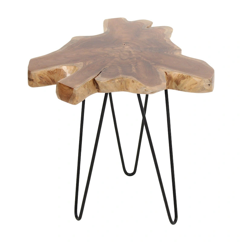 Natural Live-Edge Teak Wood Table With Iron Legs by