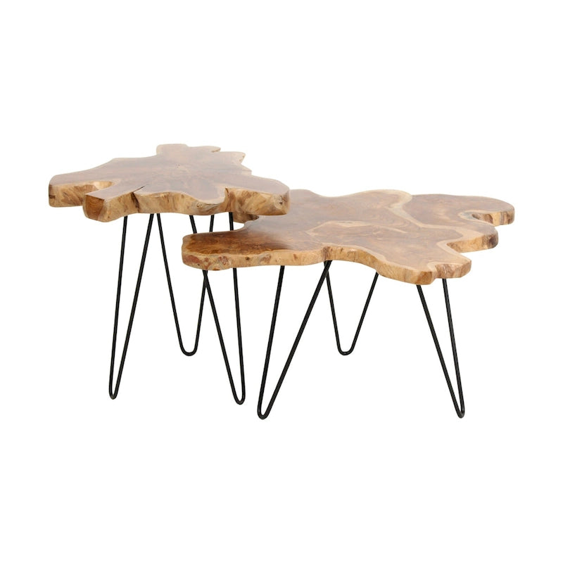 Natural Live-Edge Teak Wood Table With Iron Legs by