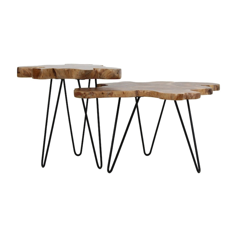 Natural Live-Edge Teak Wood Table With Iron Legs by