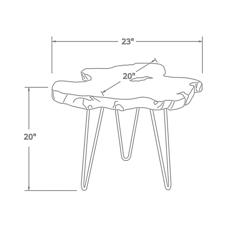 Natural Live-Edge Teak Wood Table With Iron Legs by