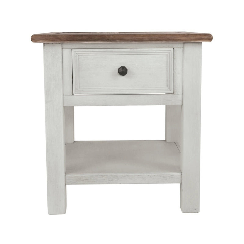 Antique White/Brown Casual End Table