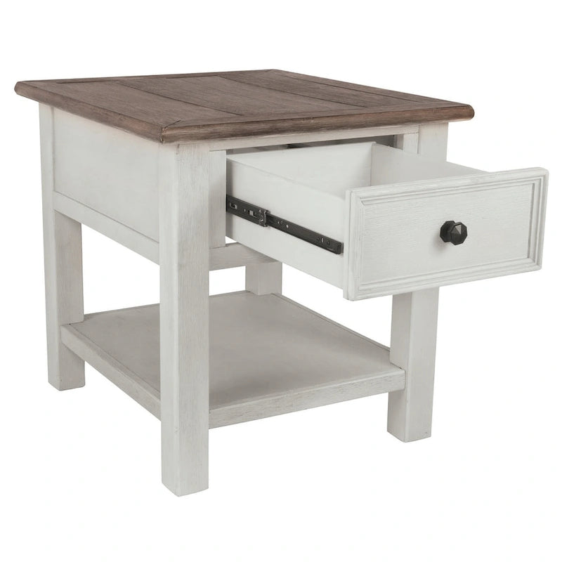 Antique White/Brown Casual End Table