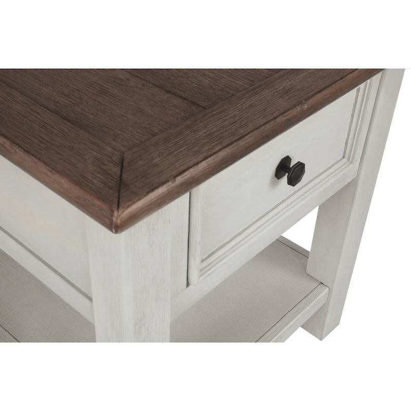 Antique White/Brown Casual End Table
