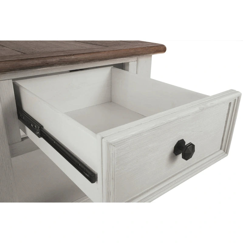 Antique White/Brown Casual End Table