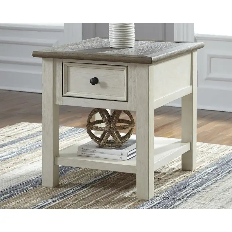 Antique White/Brown Casual End Table