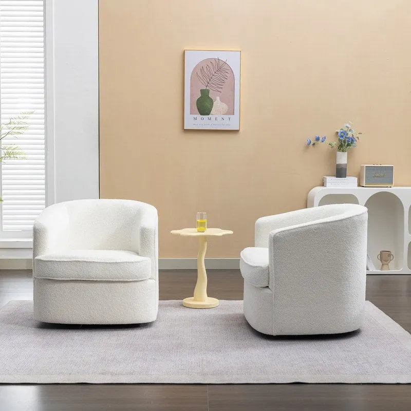 Modern Boucle Upholstered 360 Degree Swivel Accent Club Chair Set of 2
