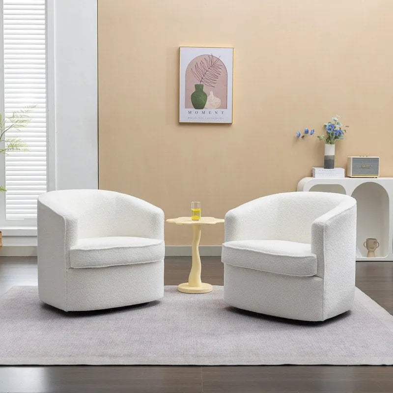 Modern Boucle Upholstered 360 Degree Swivel Accent Club Chair Set of 2