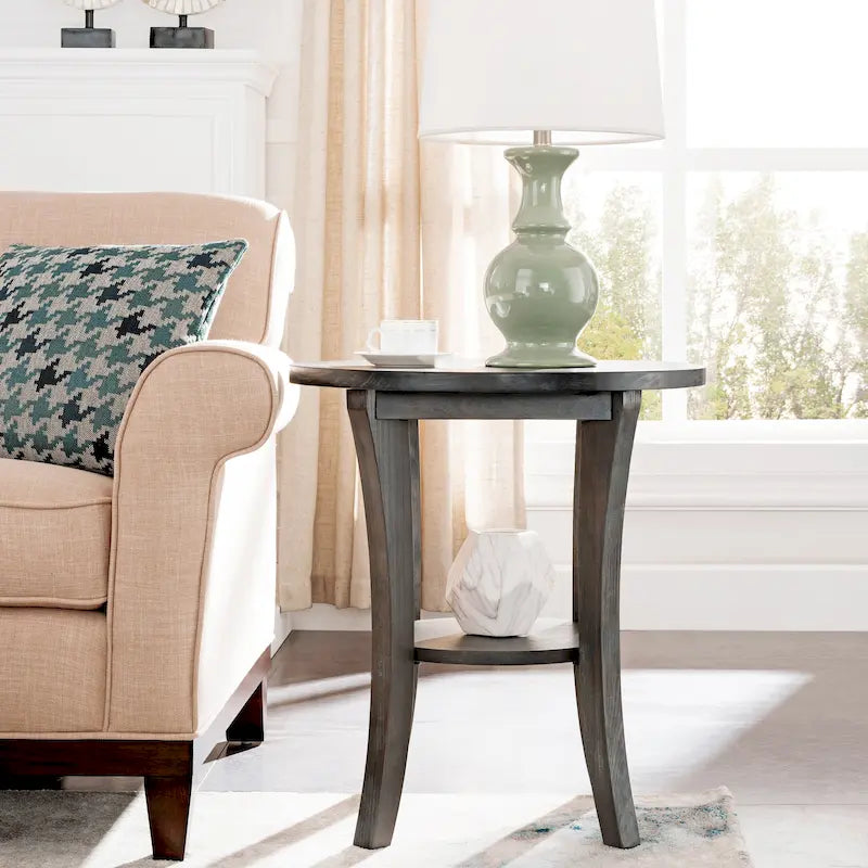 Round Side Table with Shelf