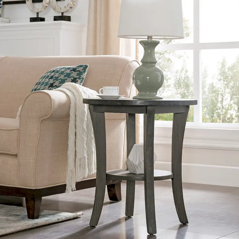 Round Side Table with Shelf