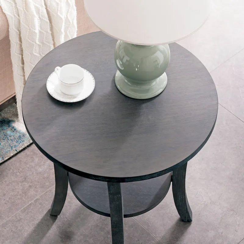 Round Side Table with Shelf
