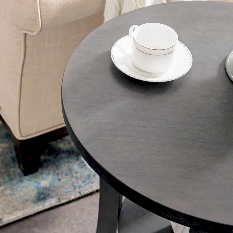 Round Side Table with Shelf