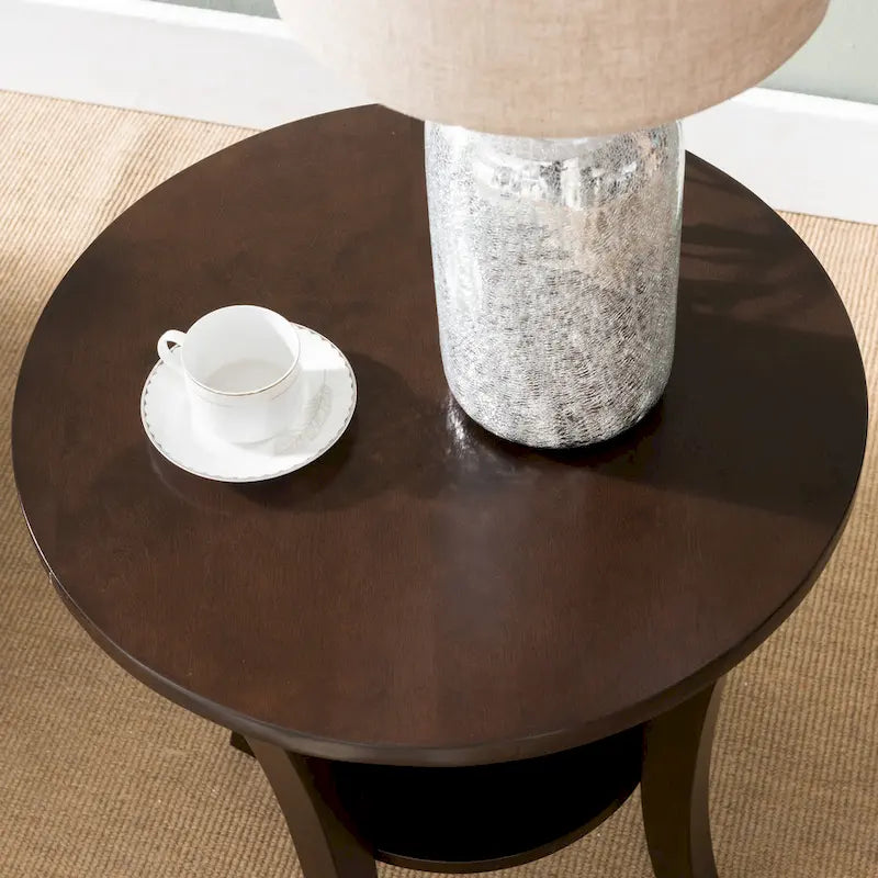 Round Side Table with Shelf