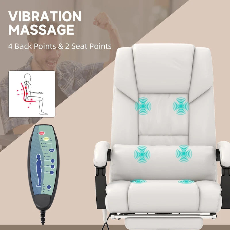 Office Desk Chair Recliner, Height Adjustable Movable Lumbar Support with 6-Point Vibrating Massage