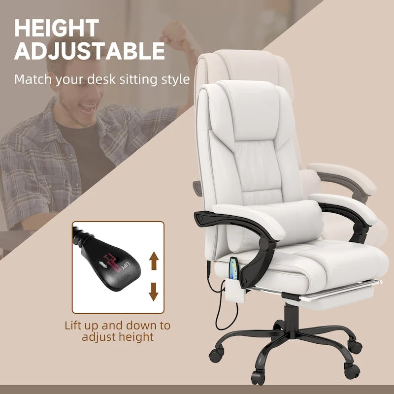 Office Desk Chair Recliner, Height Adjustable Movable Lumbar Support with 6-Point Vibrating Massage