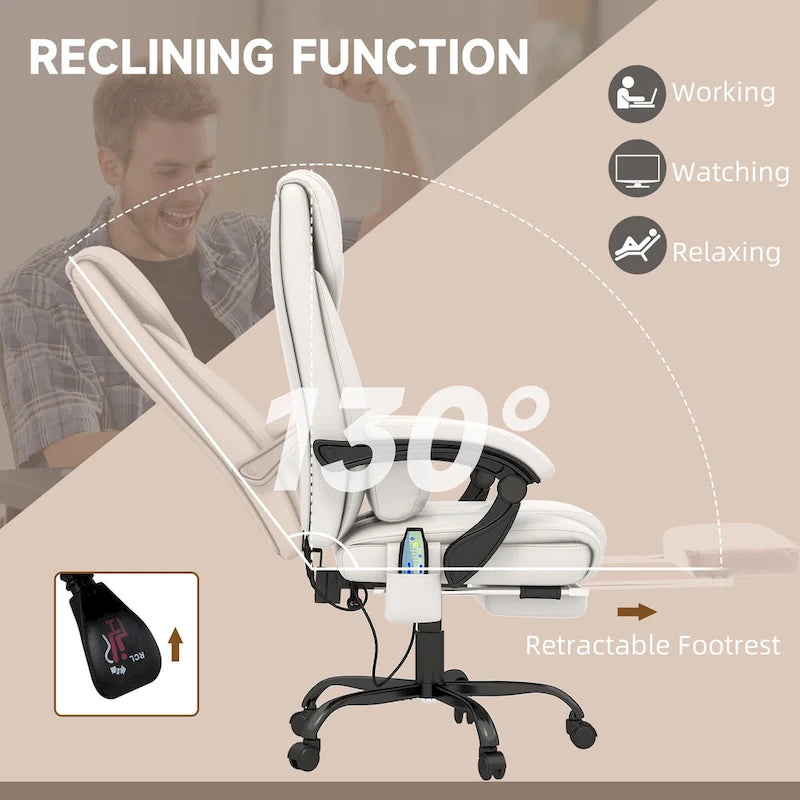 Office Desk Chair Recliner, Height Adjustable Movable Lumbar Support with 6-Point Vibrating Massage