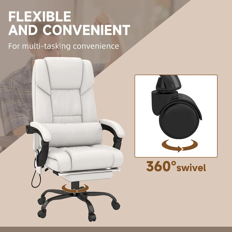 Office Desk Chair Recliner, Height Adjustable Movable Lumbar Support with 6-Point Vibrating Massage