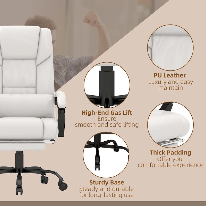 Office Desk Chair Recliner, Height Adjustable Movable Lumbar Support with 6-Point Vibrating Massage