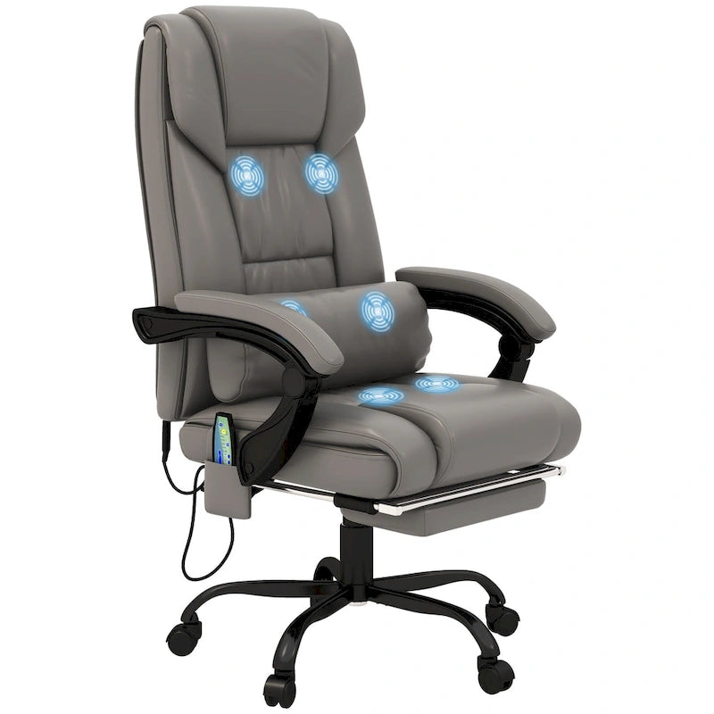 Office Desk Chair Recliner, Height Adjustable Movable Lumbar Support with 6-Point Vibrating Massage