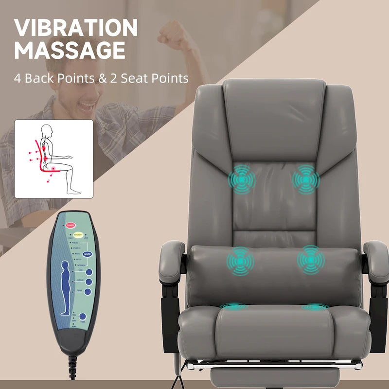 Office Desk Chair Recliner, Height Adjustable Movable Lumbar Support with 6-Point Vibrating Massage