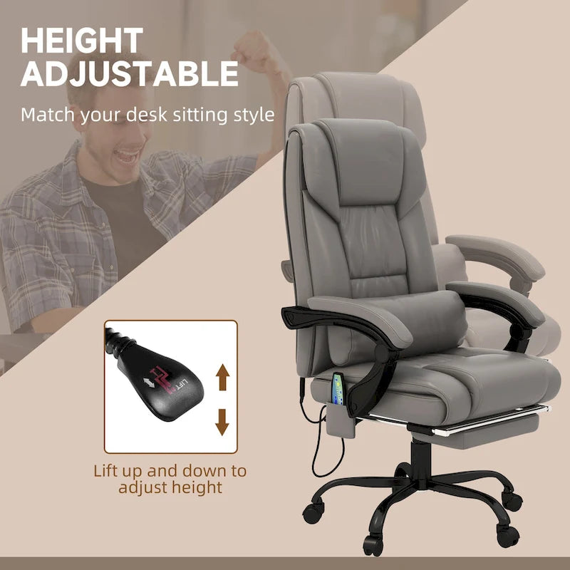Office Desk Chair Recliner, Height Adjustable Movable Lumbar Support with 6-Point Vibrating Massage