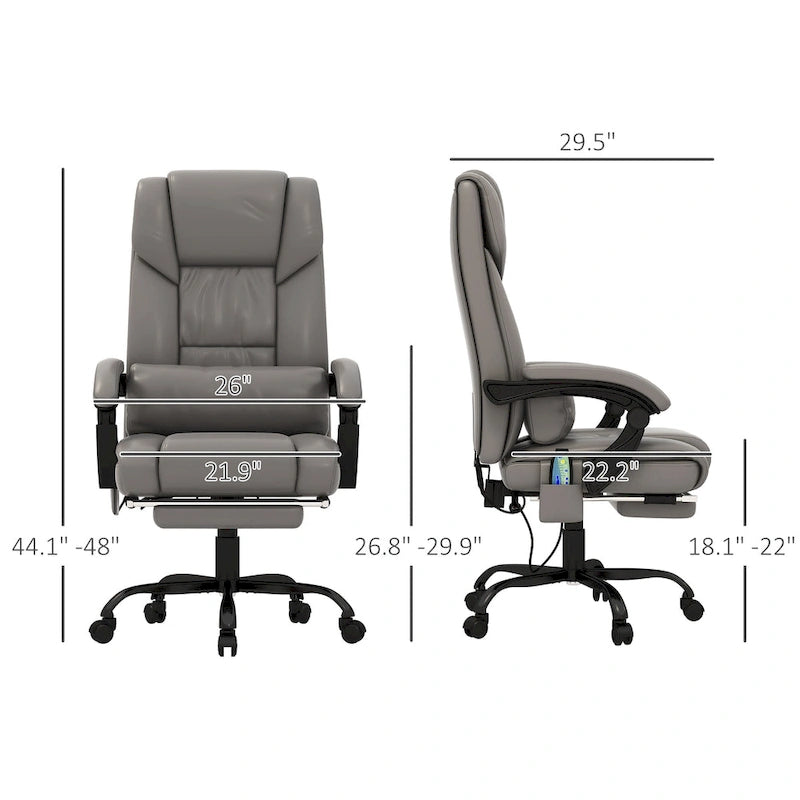 Office Desk Chair Recliner, Height Adjustable Movable Lumbar Support with 6-Point Vibrating Massage