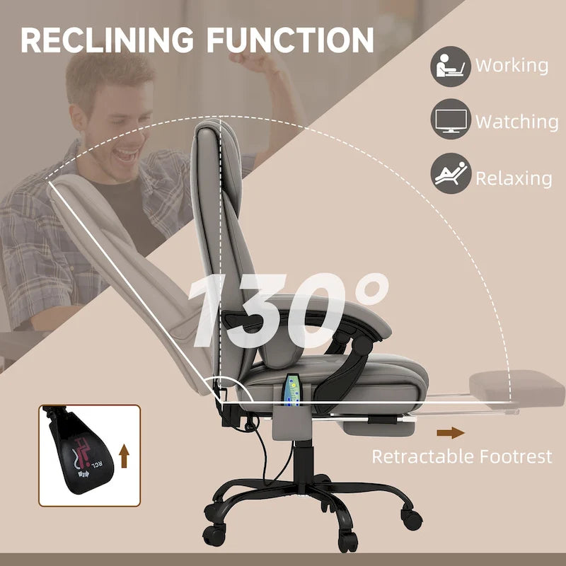 Office Desk Chair Recliner, Height Adjustable Movable Lumbar Support with 6-Point Vibrating Massage