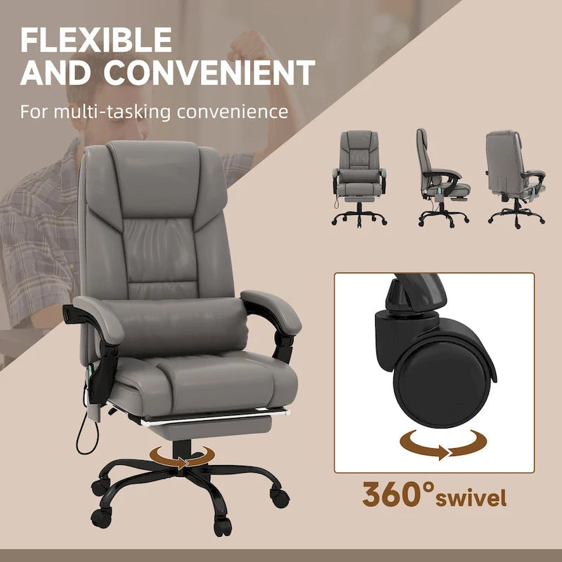 Office Desk Chair Recliner, Height Adjustable Movable Lumbar Support with 6-Point Vibrating Massage