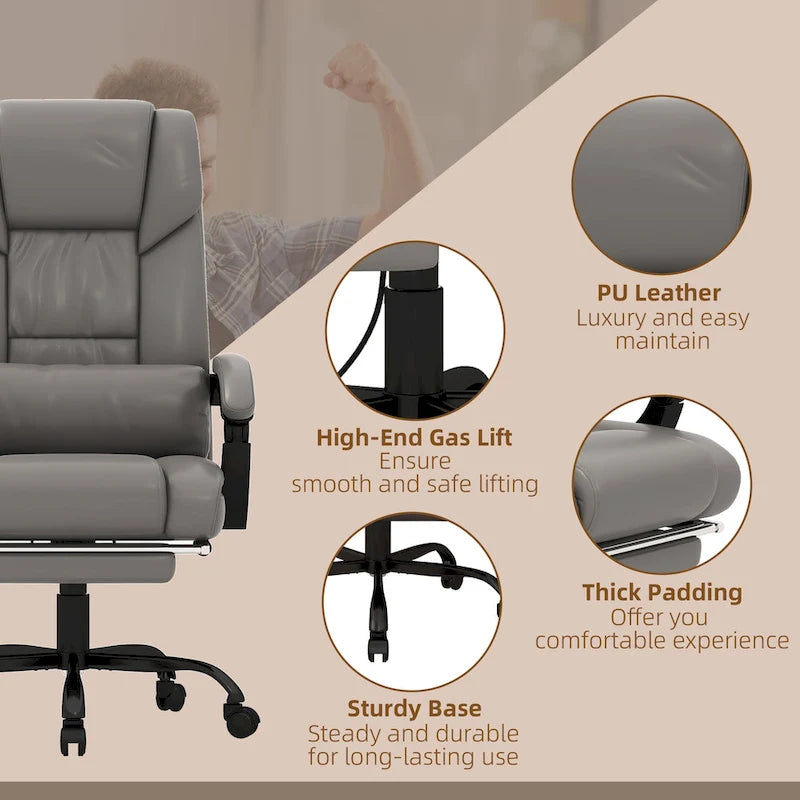 Office Desk Chair Recliner, Height Adjustable Movable Lumbar Support with 6-Point Vibrating Massage