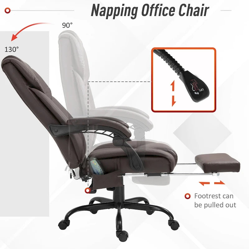 Office Desk Chair Recliner, Height Adjustable Movable Lumbar Support with 6-Point Vibrating Massage