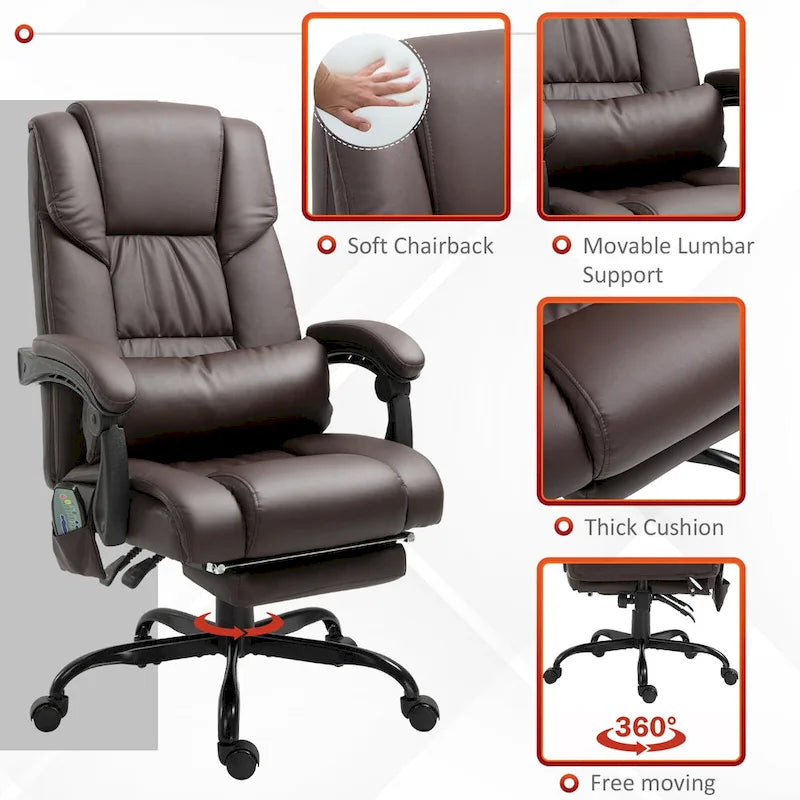 Office Desk Chair Recliner, Height Adjustable Movable Lumbar Support with 6-Point Vibrating Massage