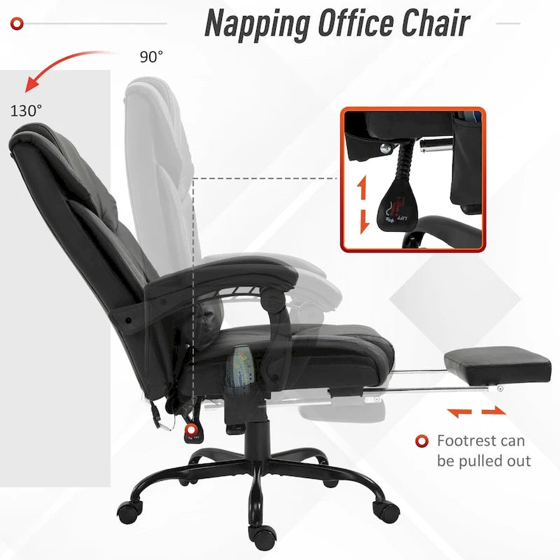 Office Desk Chair Recliner, Height Adjustable Movable Lumbar Support with 6-Point Vibrating Massage