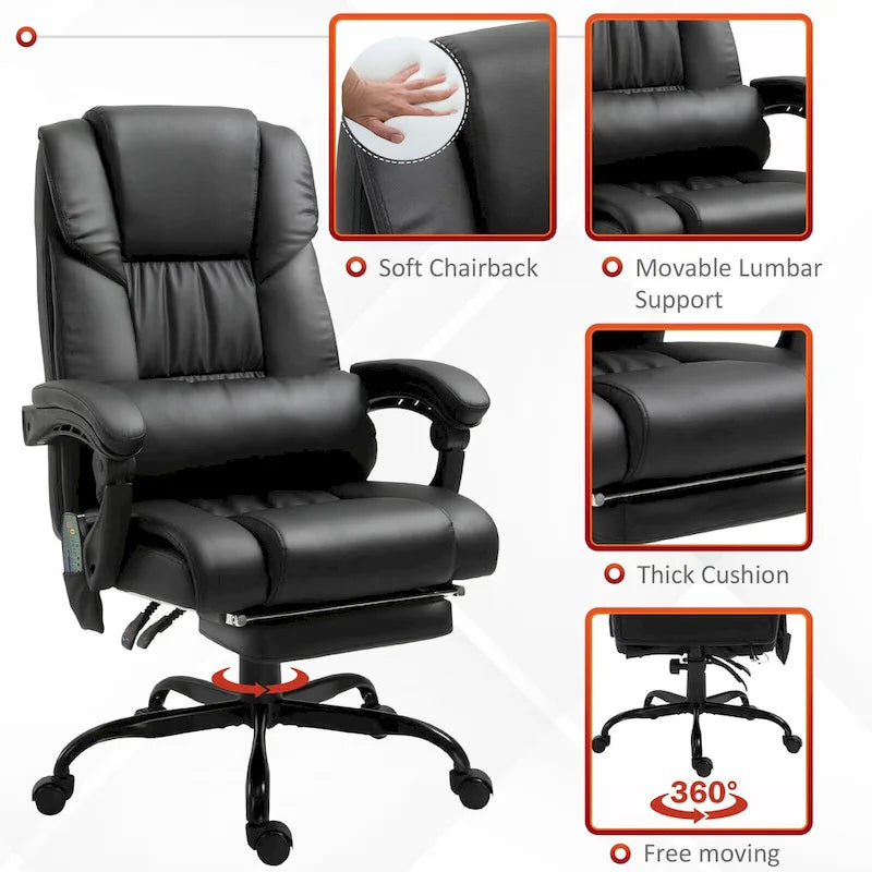 Office Desk Chair Recliner, Height Adjustable Movable Lumbar Support with 6-Point Vibrating Massage