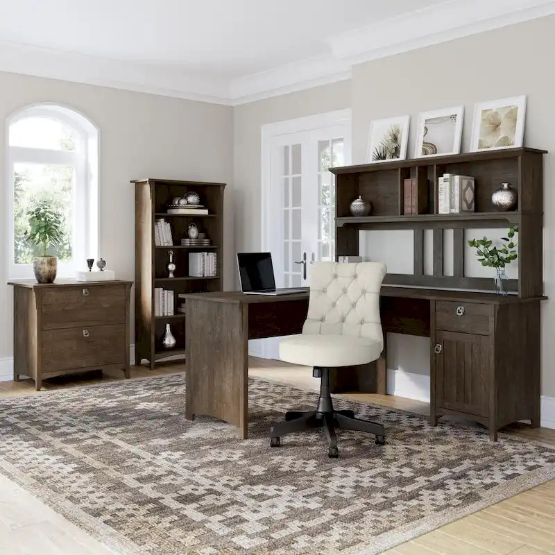 60W L Shaped Desk with Drawers and Storage
