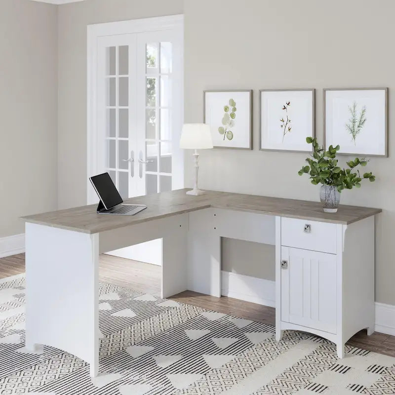 60W L Shaped Desk with Drawers and Storage