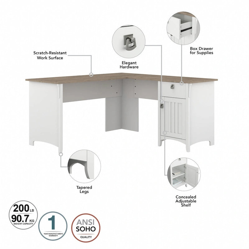 60W L Shaped Desk with Drawers and Storage