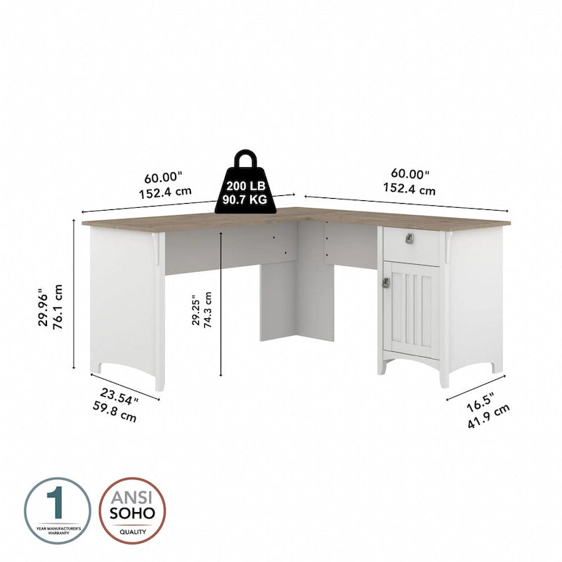 60W L Shaped Desk with Drawers and Storage