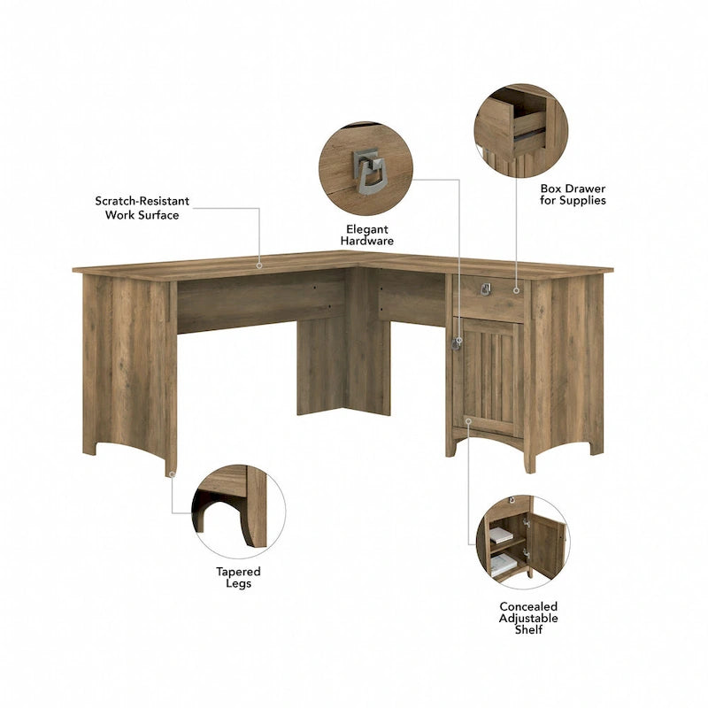 60W L Shaped Desk with Drawers and Storage