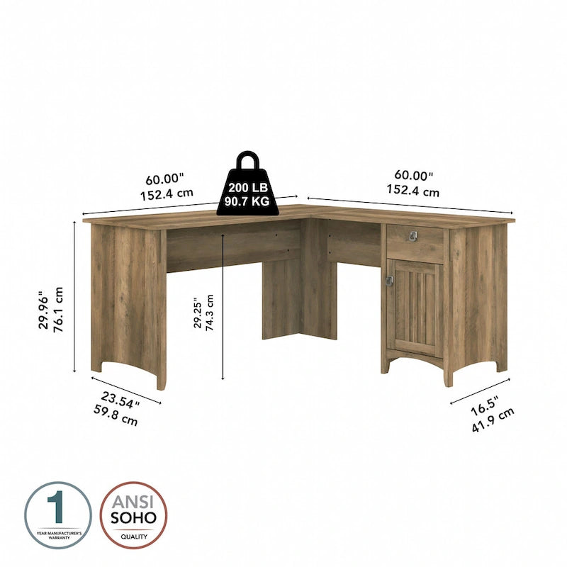 60W L Shaped Desk with Drawers and Storage