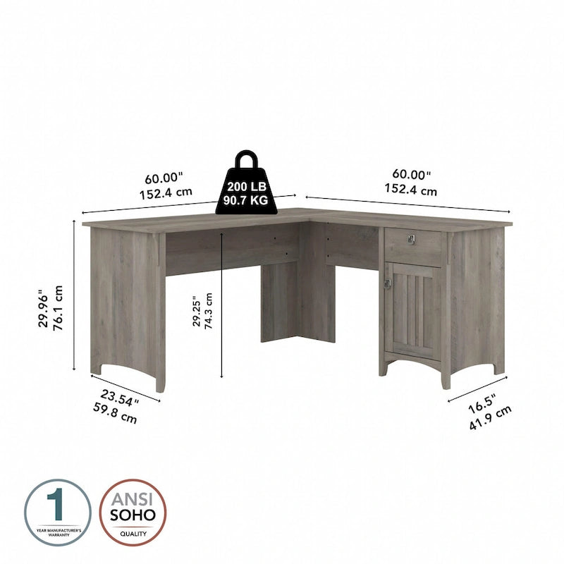60W L Shaped Desk with Drawers and Storage