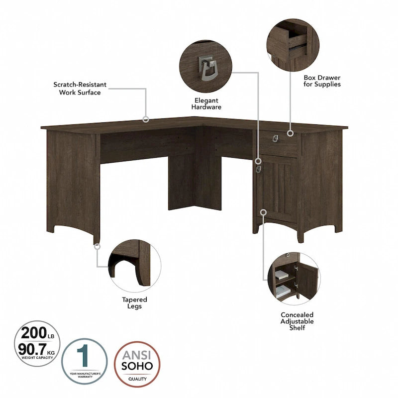 60W L Shaped Desk with Drawers and Storage