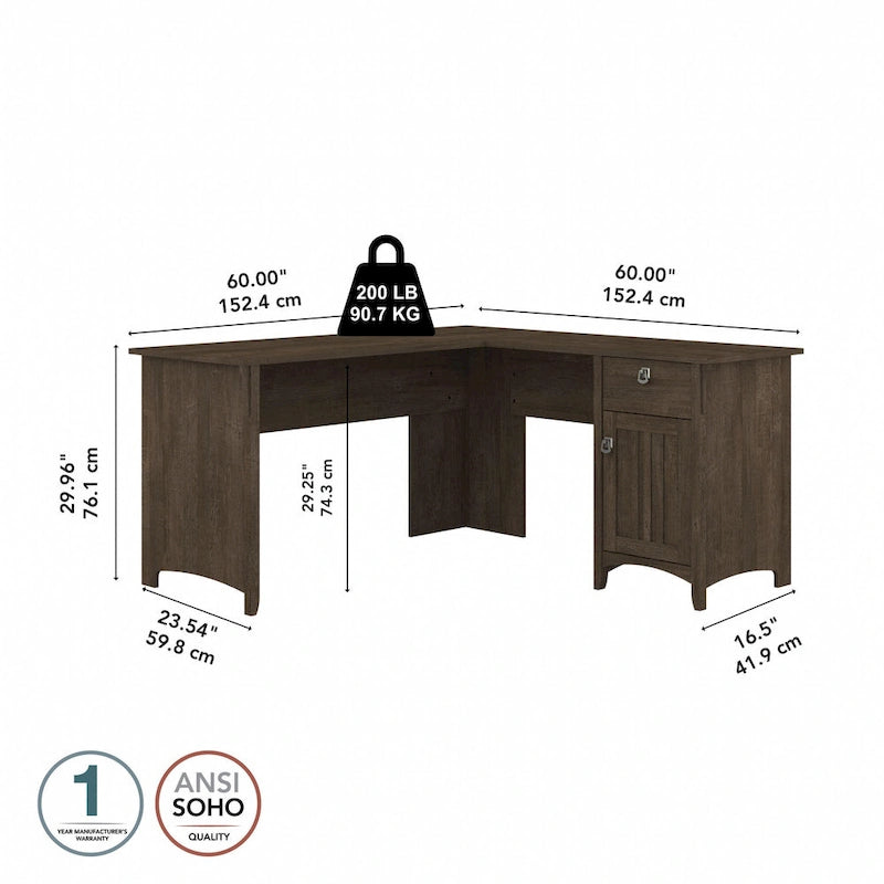 60W L Shaped Desk with Drawers and Storage